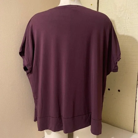 Athleta Womens Size Large Cowl Neck Short Sleeve Top Burgandy Relaxed Fit - Picture 2 of 6
